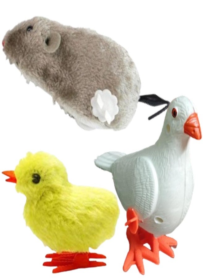 Munmoll Cute Clockwork Mouse Wind Up Toys for Kids Moving Rat Chicken Pigeon for Cat Dog 3 Pcs Key Operated Twirling Tail for Children Adults Party Favors Fake Pet Outdoor Kitten Playing Rat for Dogs - Image 1